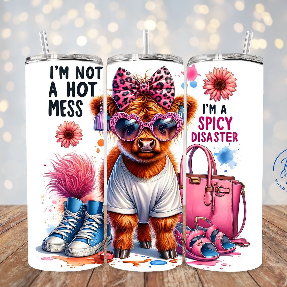 Stainless Steel I Not A Hot Mess Highland Cow 20oz Skinny Tumbler and Travel mug